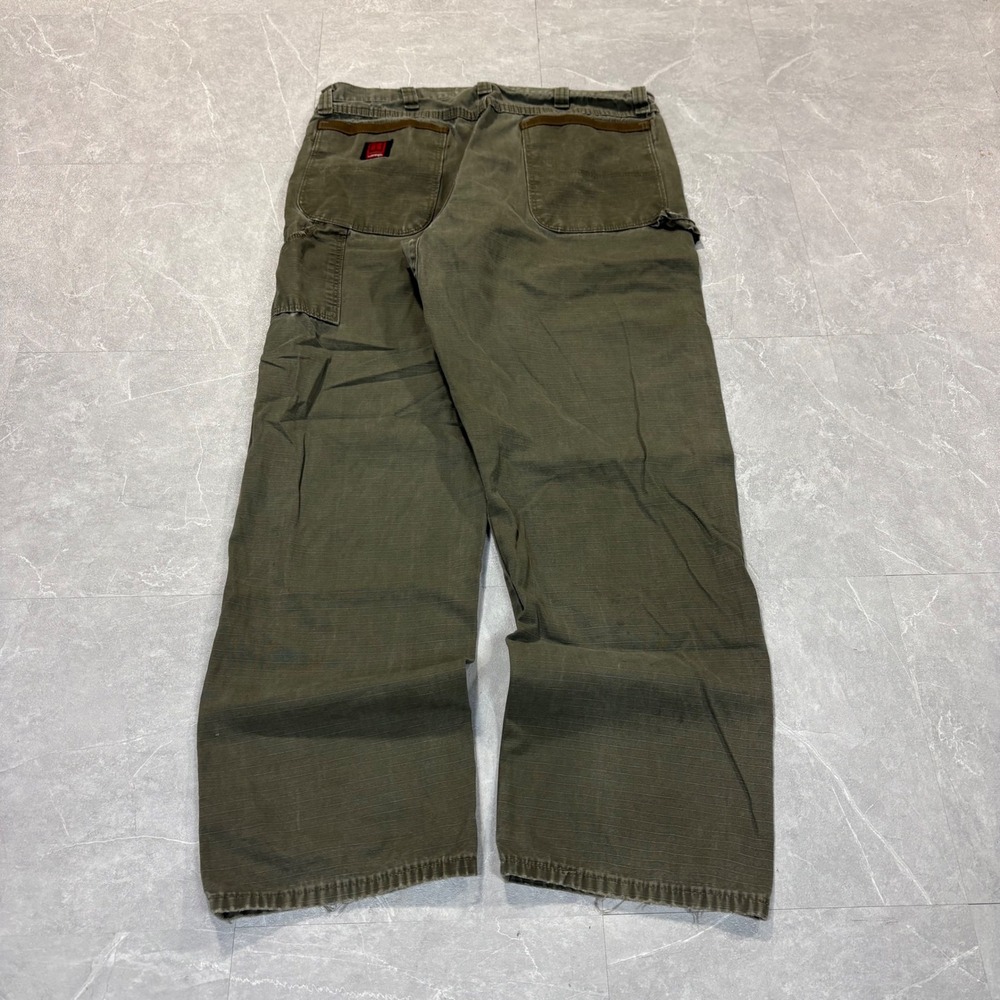 Wrangler Riggs Workwear Mens Olive Green Ripstop Carpenter Pants 36x31 Utility